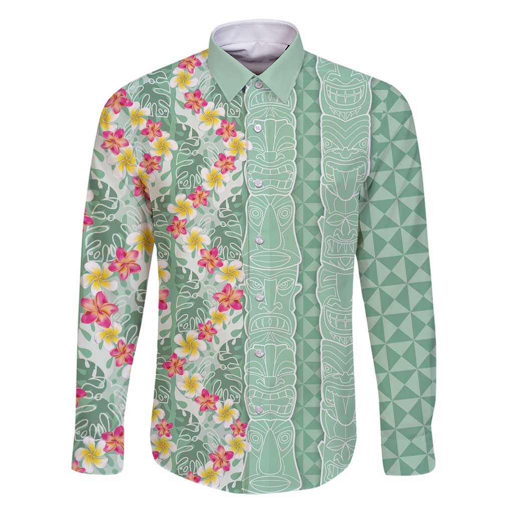 Menthol Green Aloha Hawaii Tiki Family Matching Summer Maxi Dress and Hawaiian Shirt Tropical Plumeria - Seamless Style