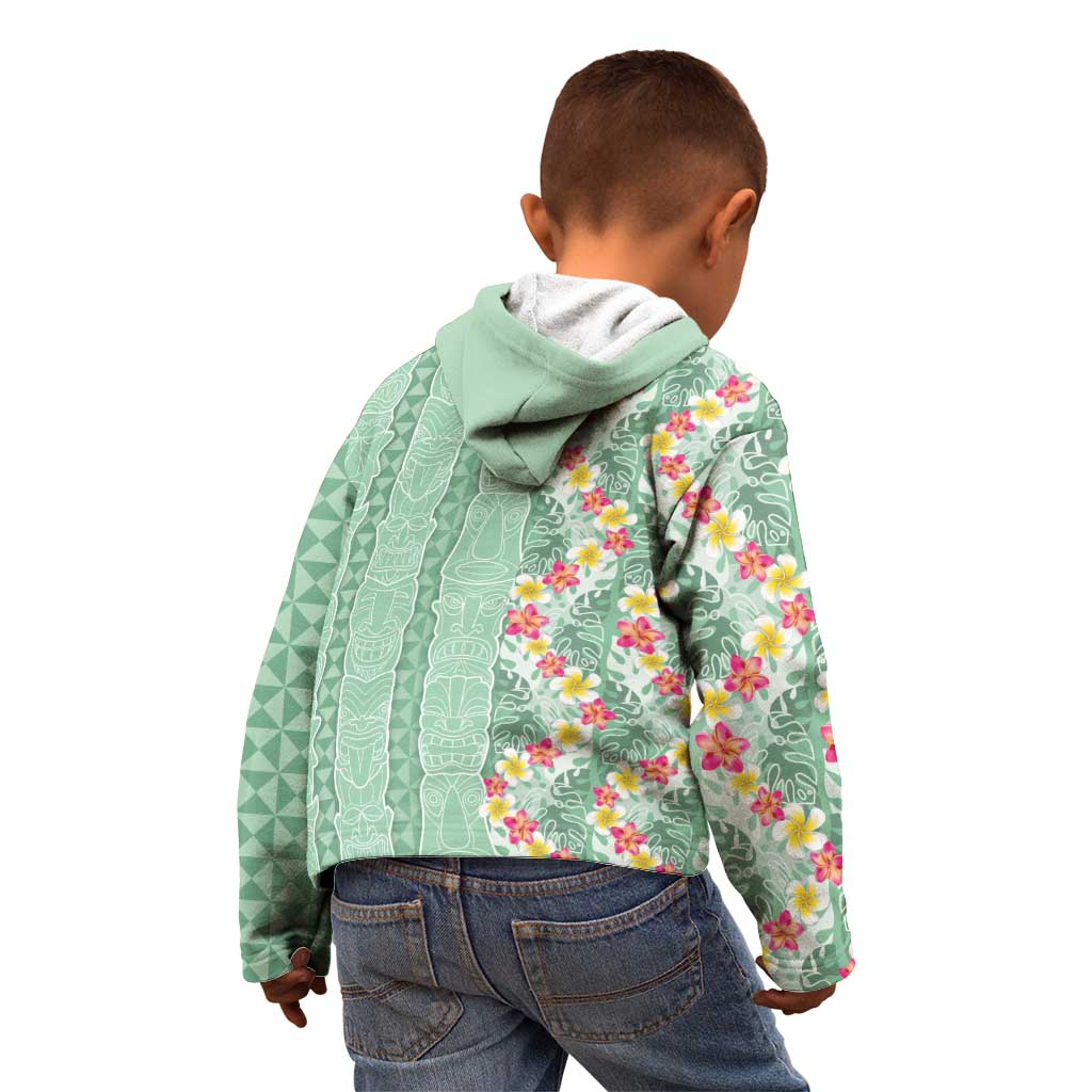 Menthol Green Aloha Hawaii Tiki Kid Hoodie Tropical Plumeria - Seamless Style