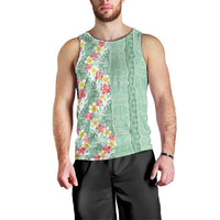 Menthol Green Aloha Hawaii Tiki Men Tank Top Tropical Plumeria - Seamless Style