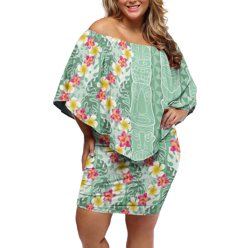 Menthol Green Aloha Hawaii Tiki Off Shoulder Short Dress Tropical Plumeria - Seamless Style LT14 Women Green - Polynesian Pride