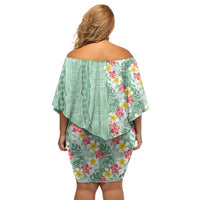 Menthol Green Aloha Hawaii Tiki Off Shoulder Short Dress Tropical Plumeria - Seamless Style LT14 - Polynesian Pride