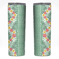 Menthol Green Aloha Hawaii Tiki Skinny Tumbler Tropical Plumeria - Seamless Style