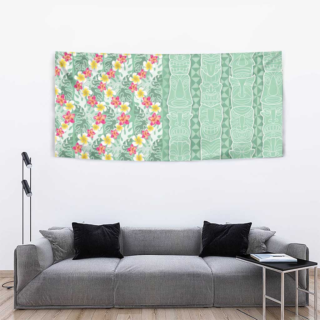 Menthol Green Aloha Hawaii Tiki Tapestry Tropical Plumeria - Seamless Style