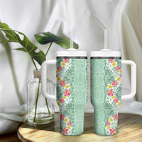 Menthol Green Aloha Hawaii Tiki Tumbler With Handle Tropical Plumeria - Seamless Style