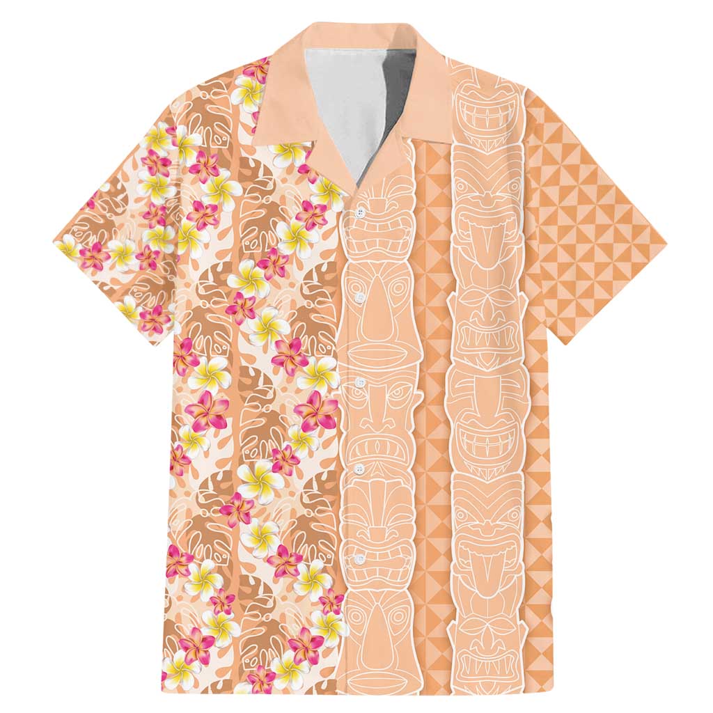 Orange Chiffon Aloha Hawaii Tiki Family Matching Mermaid Dress and Hawaiian Shirt Tropical Plumeria - Seamless Style