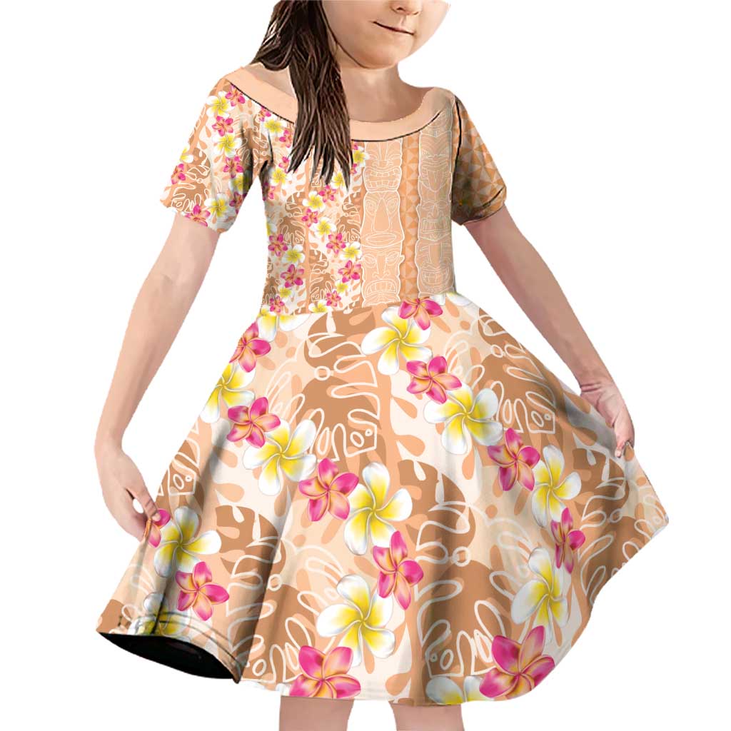 Orange Chiffon Aloha Hawaii Tiki Family Matching Off Shoulder Short Dress and Hawaiian Shirt Tropical Plumeria - Seamless Style