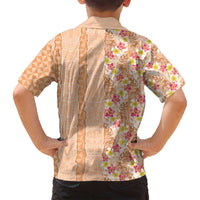 Orange Chiffon Aloha Hawaii Tiki Family Matching Puletasi and Hawaiian Shirt Tropical Plumeria - Seamless Style