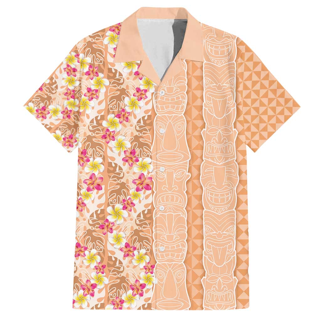 Orange Chiffon Aloha Hawaii Tiki Family Matching Puletasi and Hawaiian Shirt Tropical Plumeria - Seamless Style