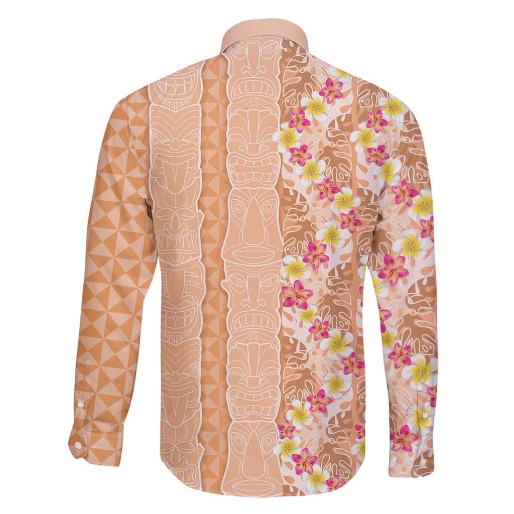 Orange Chiffon Aloha Hawaii Tiki Family Matching Puletasi and Hawaiian Shirt Tropical Plumeria - Seamless Style