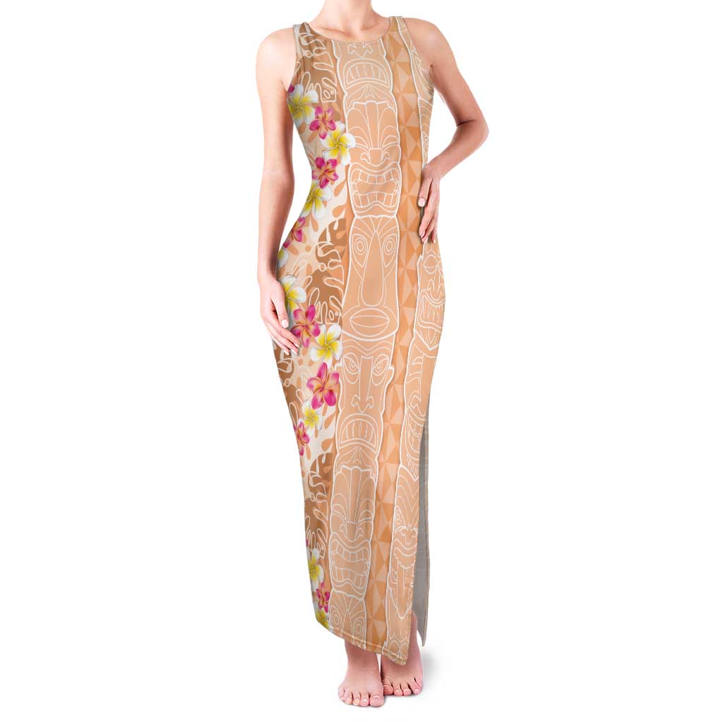Orange Chiffon Aloha Hawaii Tiki Family Matching Tank Maxi Dress and Hawaiian Shirt Tropical Plumeria - Seamless Style