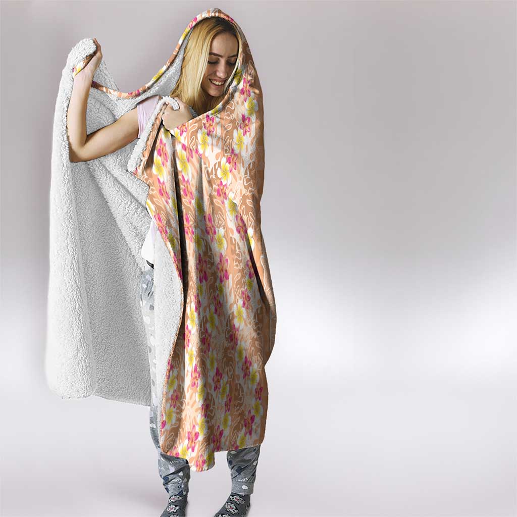 Orange Chiffon Aloha Hawaii Tiki Hooded Blanket Tropical Plumeria - Seamless Style