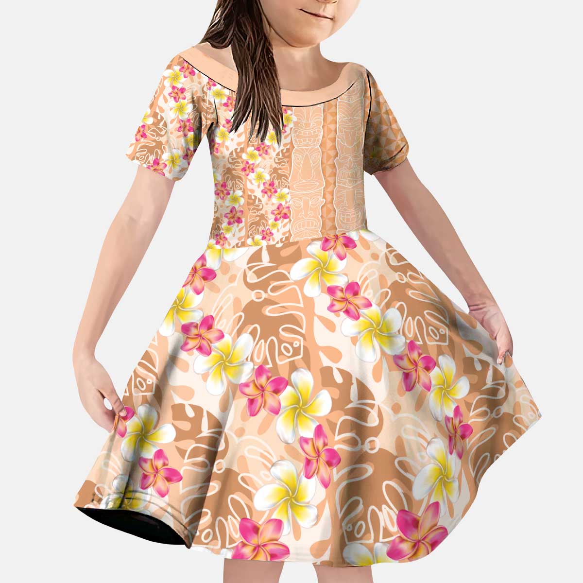 Orange Chiffon Aloha Hawaii Tiki Kid Short Sleeve Dress Tropical Plumeria - Seamless Style LT14 KID Orange - Polynesian Pride