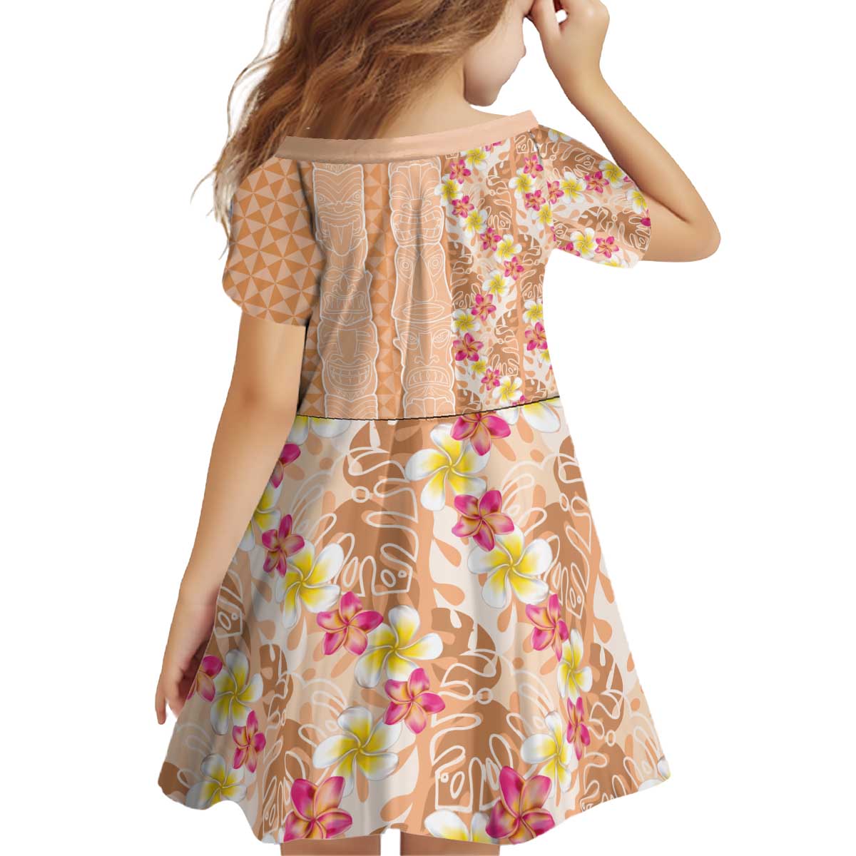 Orange Chiffon Aloha Hawaii Tiki Kid Short Sleeve Dress Tropical Plumeria - Seamless Style LT14 - Polynesian Pride