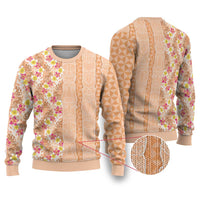 Orange Chiffon Aloha Hawaii Tiki Ugly Christmas Sweater Tropical Plumeria - Seamless Style