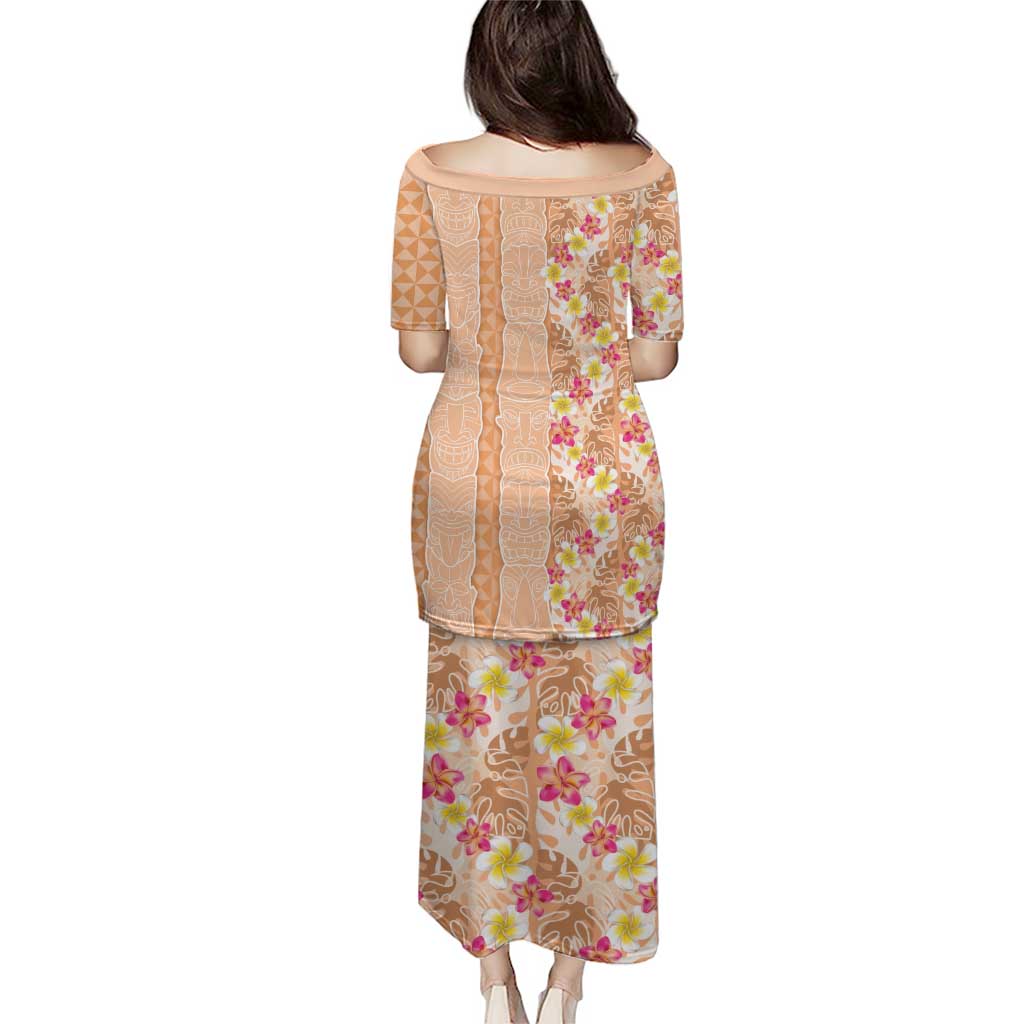 Orange Chiffon Aloha Hawaii Tiki Puletasi Tropical Plumeria - Seamless Style