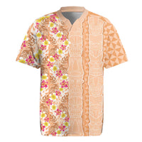 Orange Chiffon Aloha Hawaii Tiki Rugby Jersey Tropical Plumeria - Seamless Style