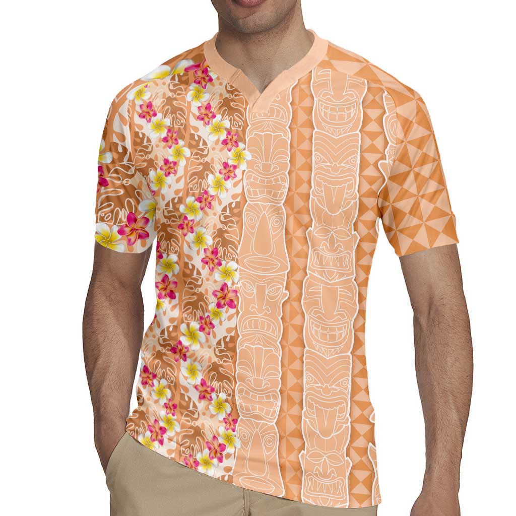 Orange Chiffon Aloha Hawaii Tiki Rugby Jersey Tropical Plumeria - Seamless Style