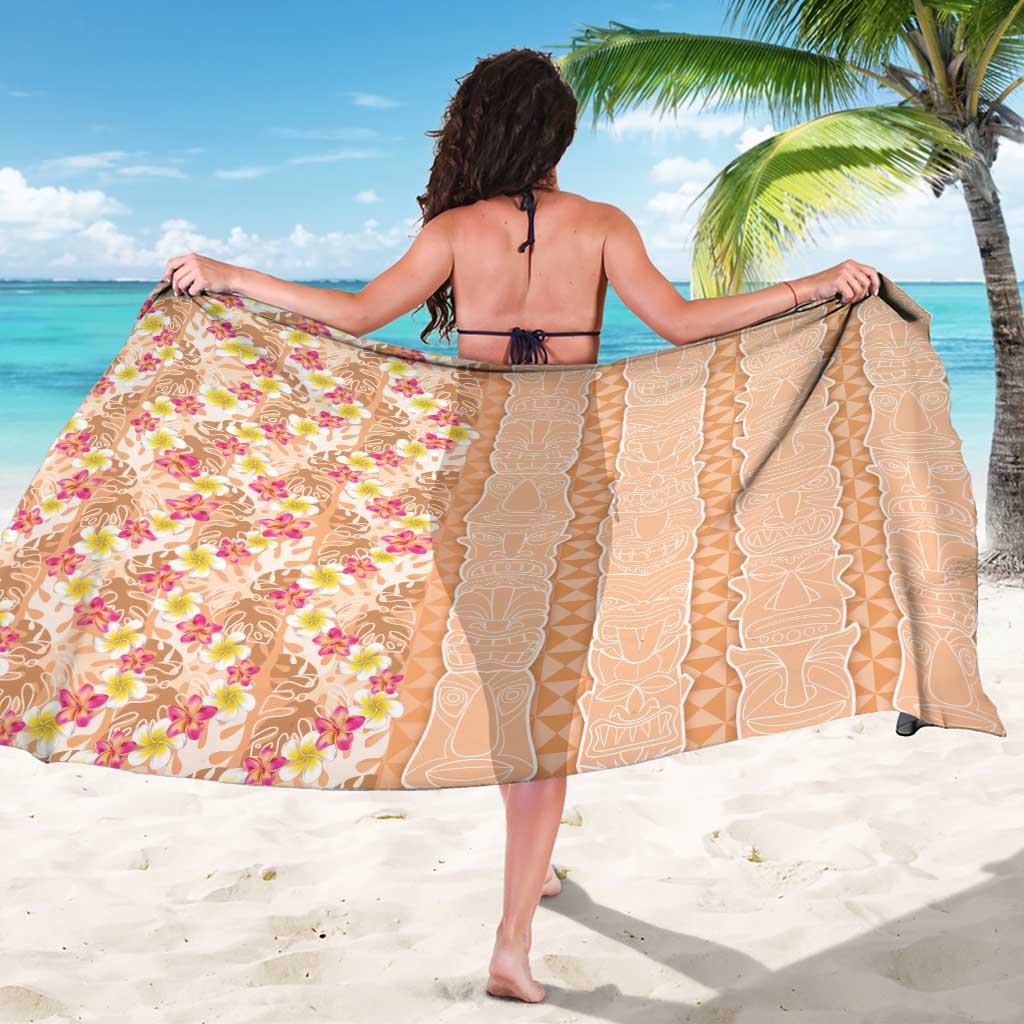Orange Chiffon Aloha Hawaii Tiki Sarong Tropical Plumeria - Seamless Style