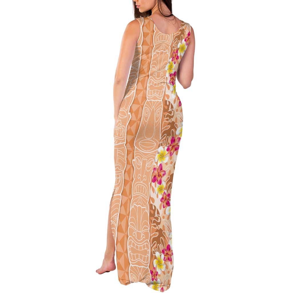 Orange Chiffon Aloha Hawaii Tiki Tank Maxi Dress Tropical Plumeria - Seamless Style