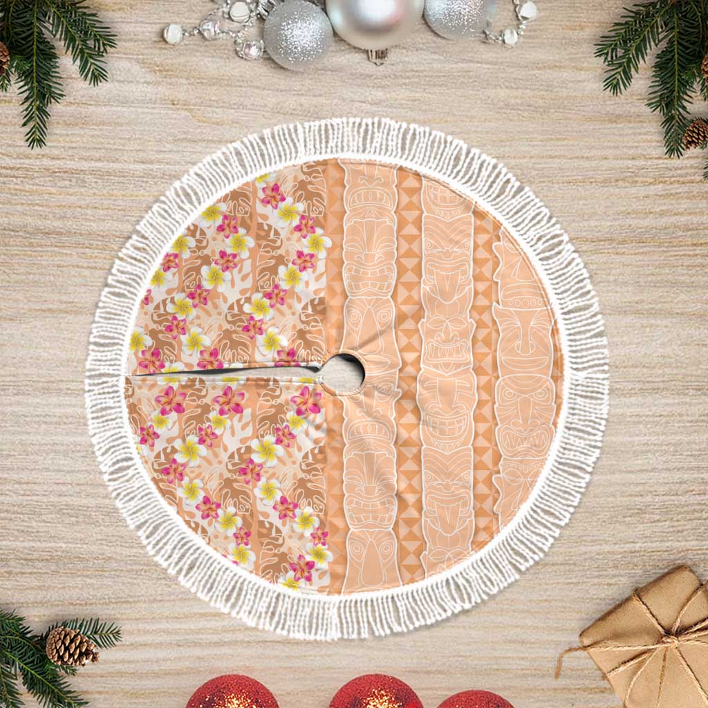 Orange Chiffon Aloha Hawaii Tiki Tree Skirt Tropical Plumeria - Seamless Style