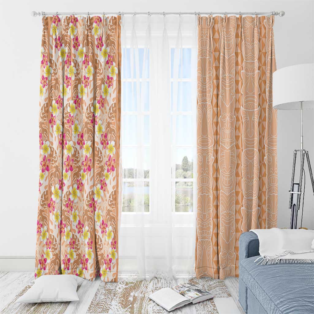 Orange Chiffon Aloha Hawaii Tiki Window Curtain Tropical Plumeria - Seamless Style