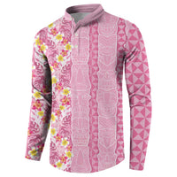 Pastel Magenta Aloha Hawaii Tiki Button Sweatshirt Tropical Plumeria - Seamless Style