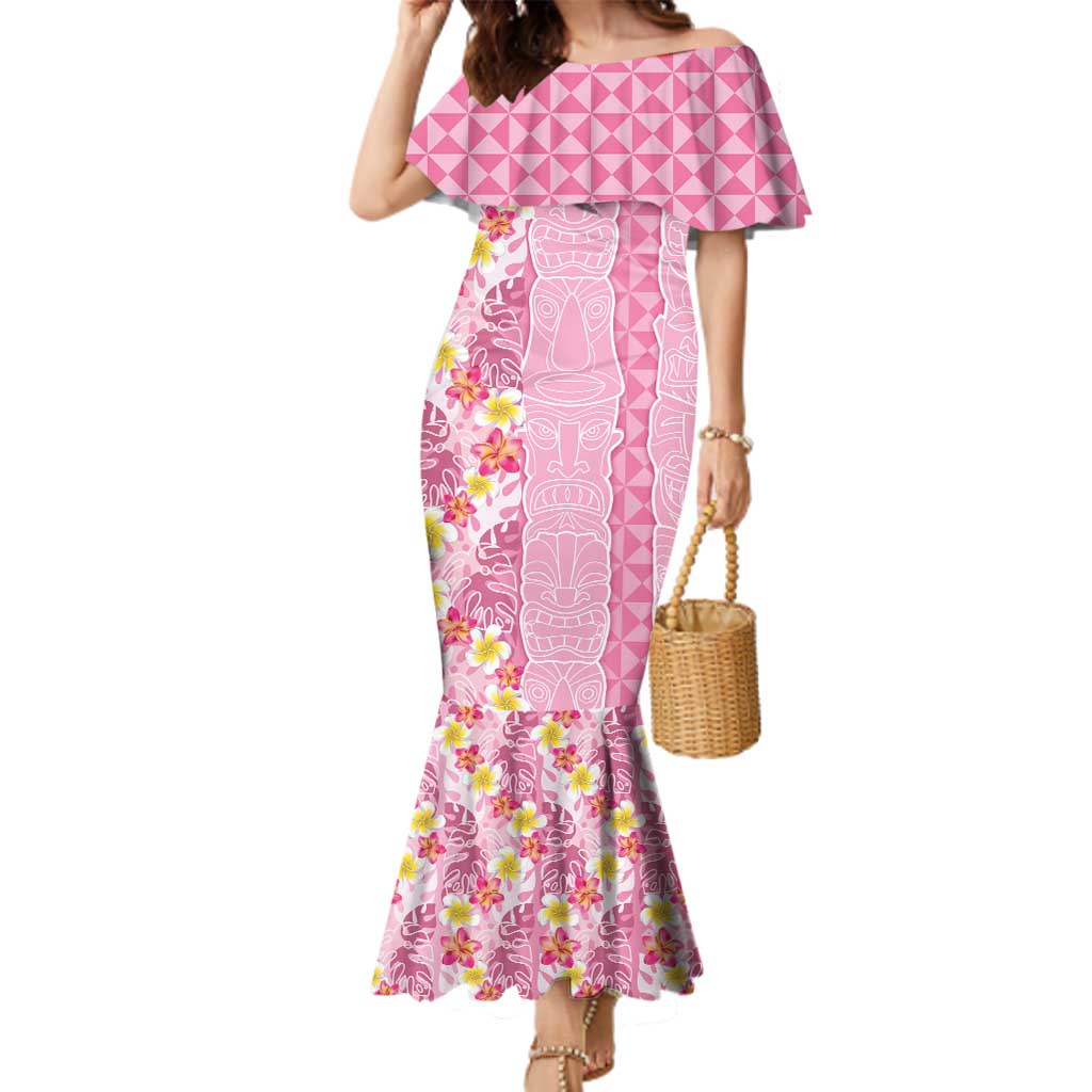 Pastel Magenta Aloha Hawaii Tiki Family Matching Mermaid Dress and Hawaiian Shirt Tropical Plumeria - Seamless Style