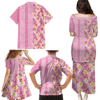 Pastel Magenta Aloha Hawaii Tiki Family Matching Puletasi and Hawaiian Shirt Tropical Plumeria - Seamless Style