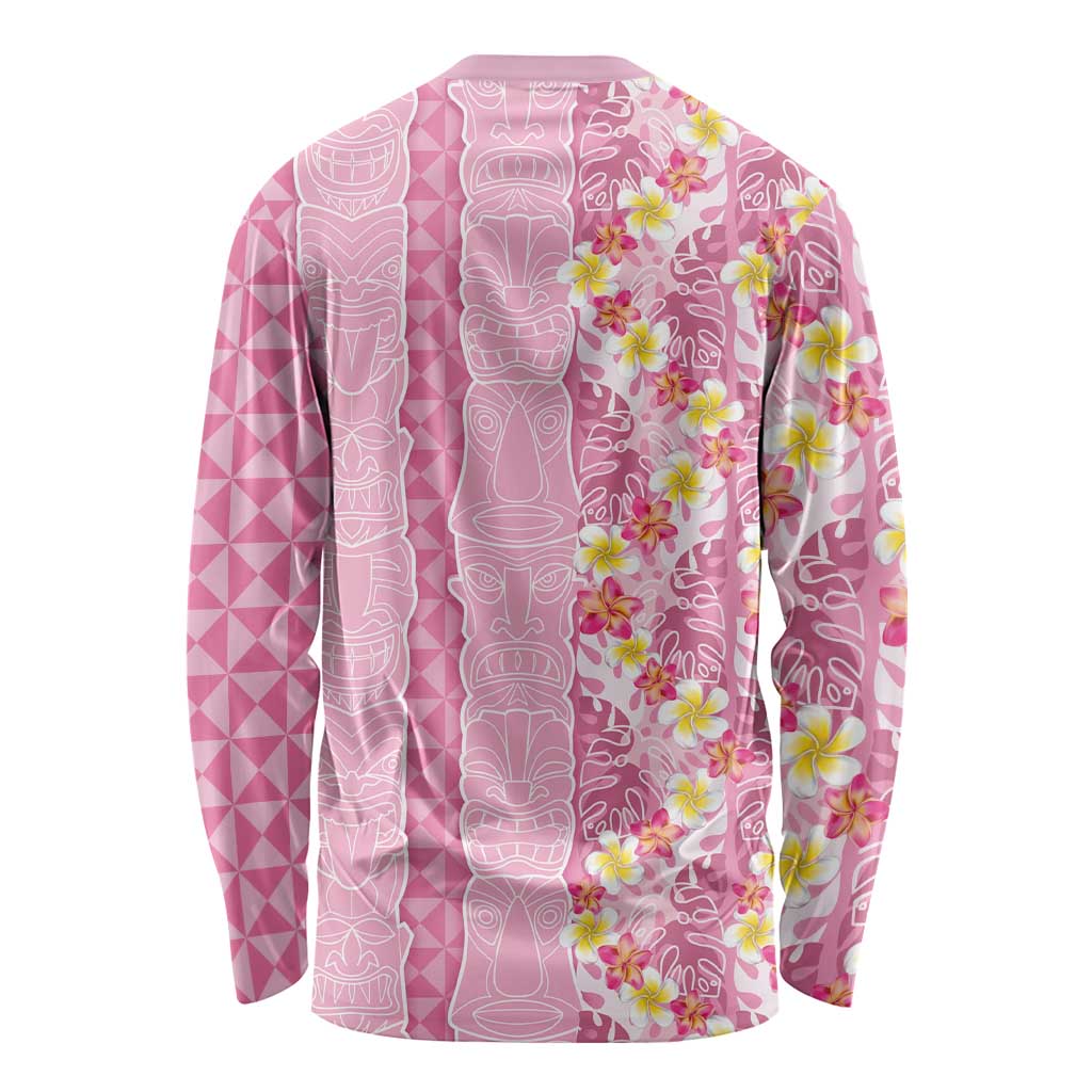 Pastel Magenta Aloha Hawaii Tiki Long Sleeve Shirt Tropical Plumeria - Seamless Style