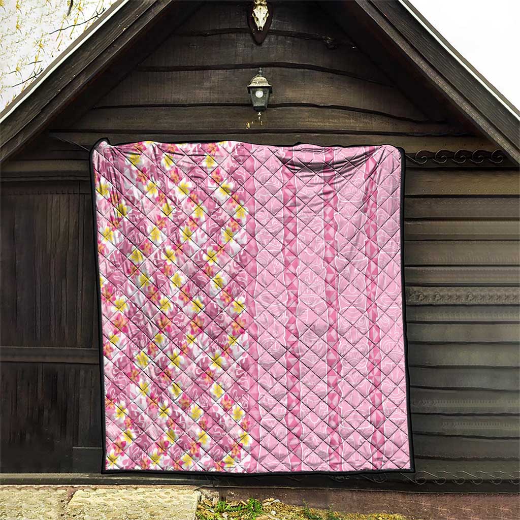 Pastel Magenta Aloha Hawaii Tiki Quilt Tropical Plumeria - Seamless Style