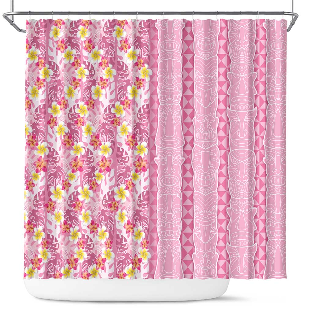 Pastel Magenta Aloha Hawaii Tiki Shower Curtain Tropical Plumeria - Seamless Style