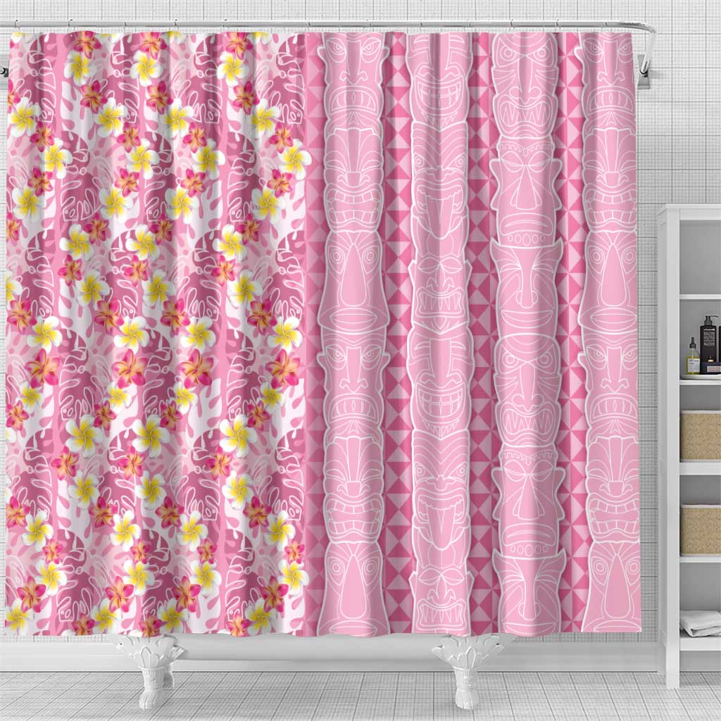 Pastel Magenta Aloha Hawaii Tiki Shower Curtain Tropical Plumeria - Seamless Style