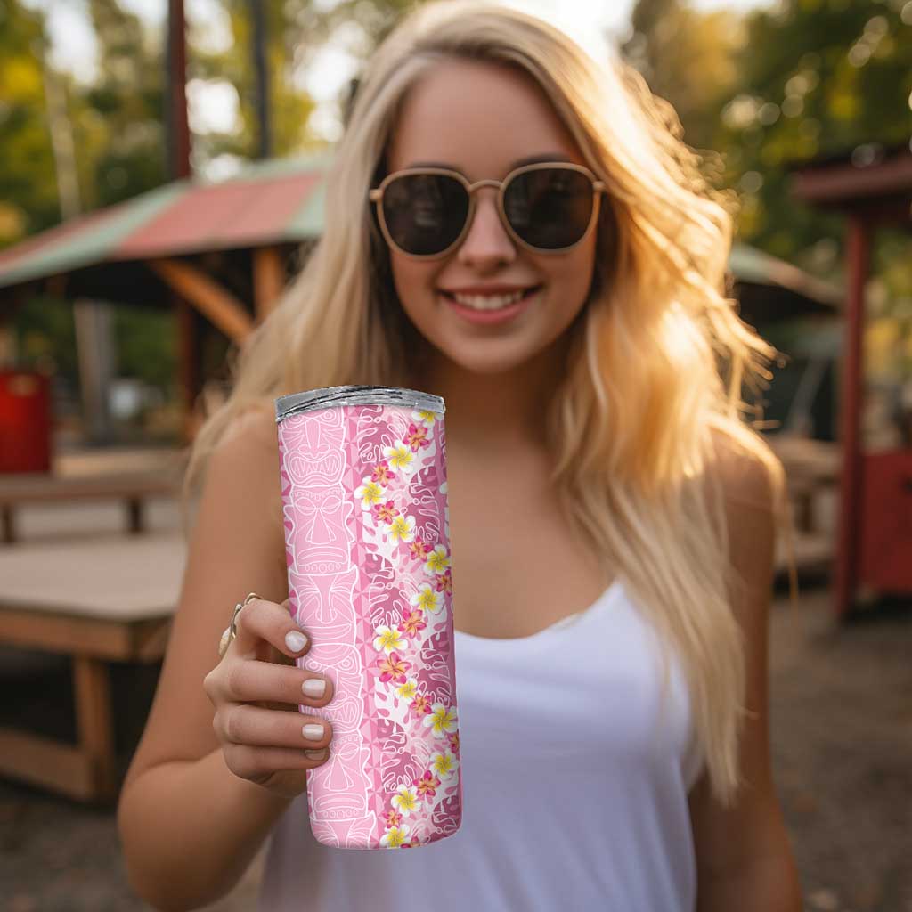 Pastel Magenta Aloha Hawaii Tiki Skinny Tumbler Tropical Plumeria - Seamless Style