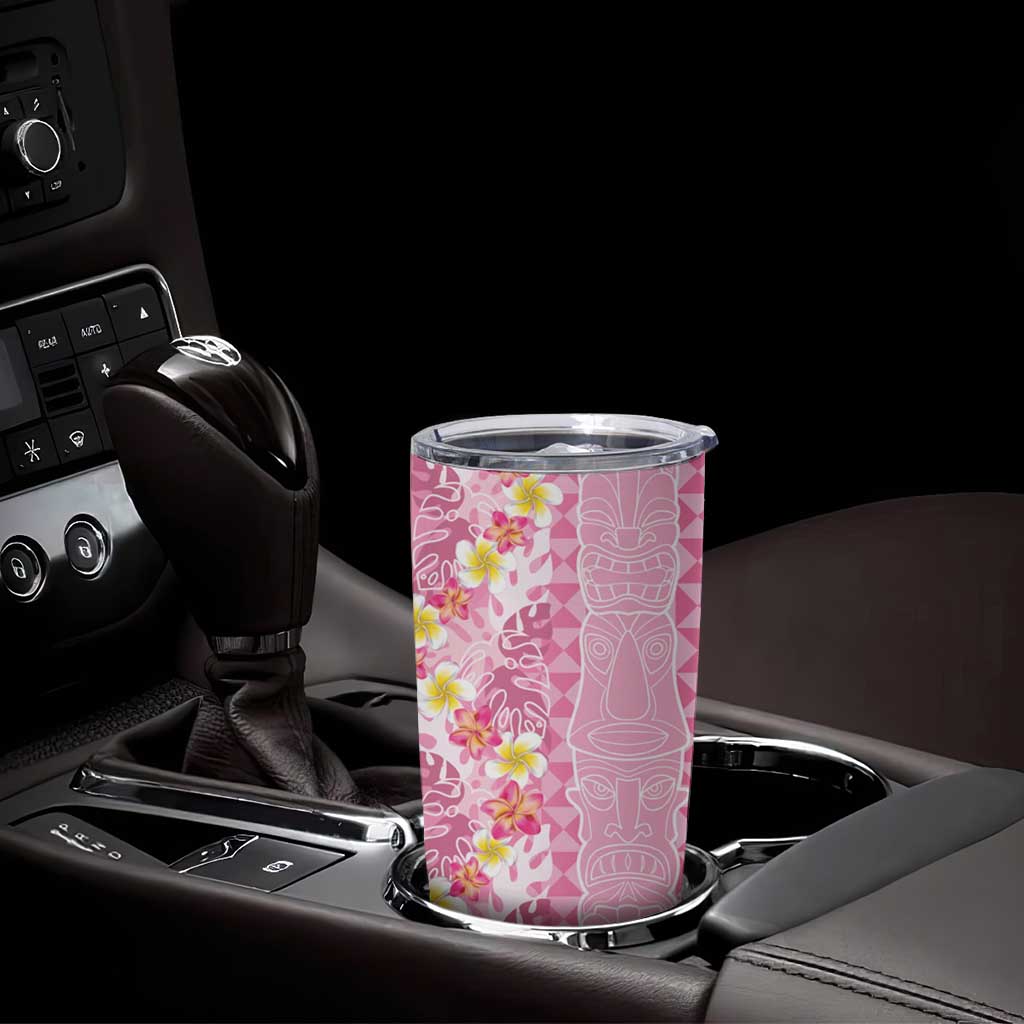 Pastel Magenta Aloha Hawaii Tiki Tumbler Cup Tropical Plumeria - Seamless Style