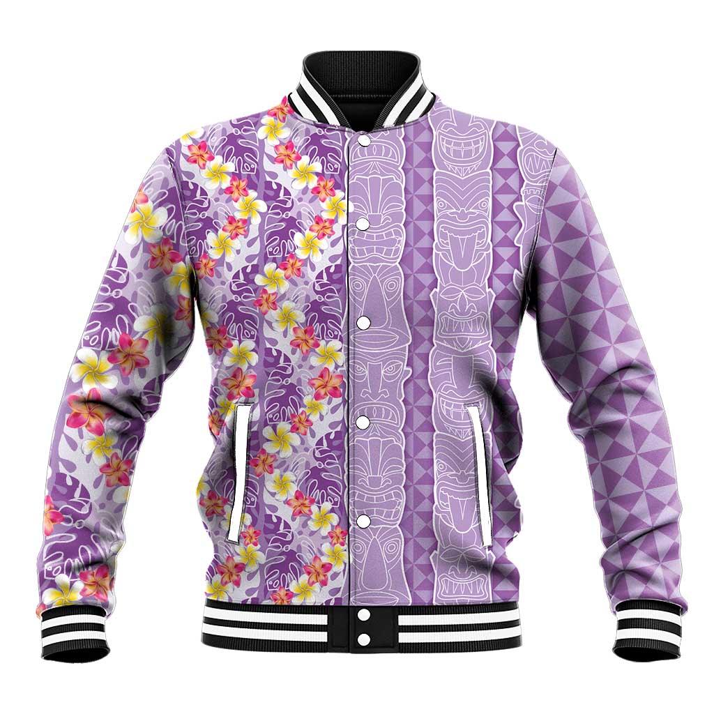 Lush Lilac Aloha Hawaii Tiki Baseball Jacket Tropical Plumeria - Seamless Style LT14 Unisex Purple - Polynesian Pride