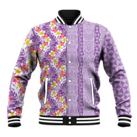 Lush Lilac Aloha Hawaii Tiki Baseball Jacket Tropical Plumeria - Seamless Style LT14 Unisex Purple - Polynesian Pride