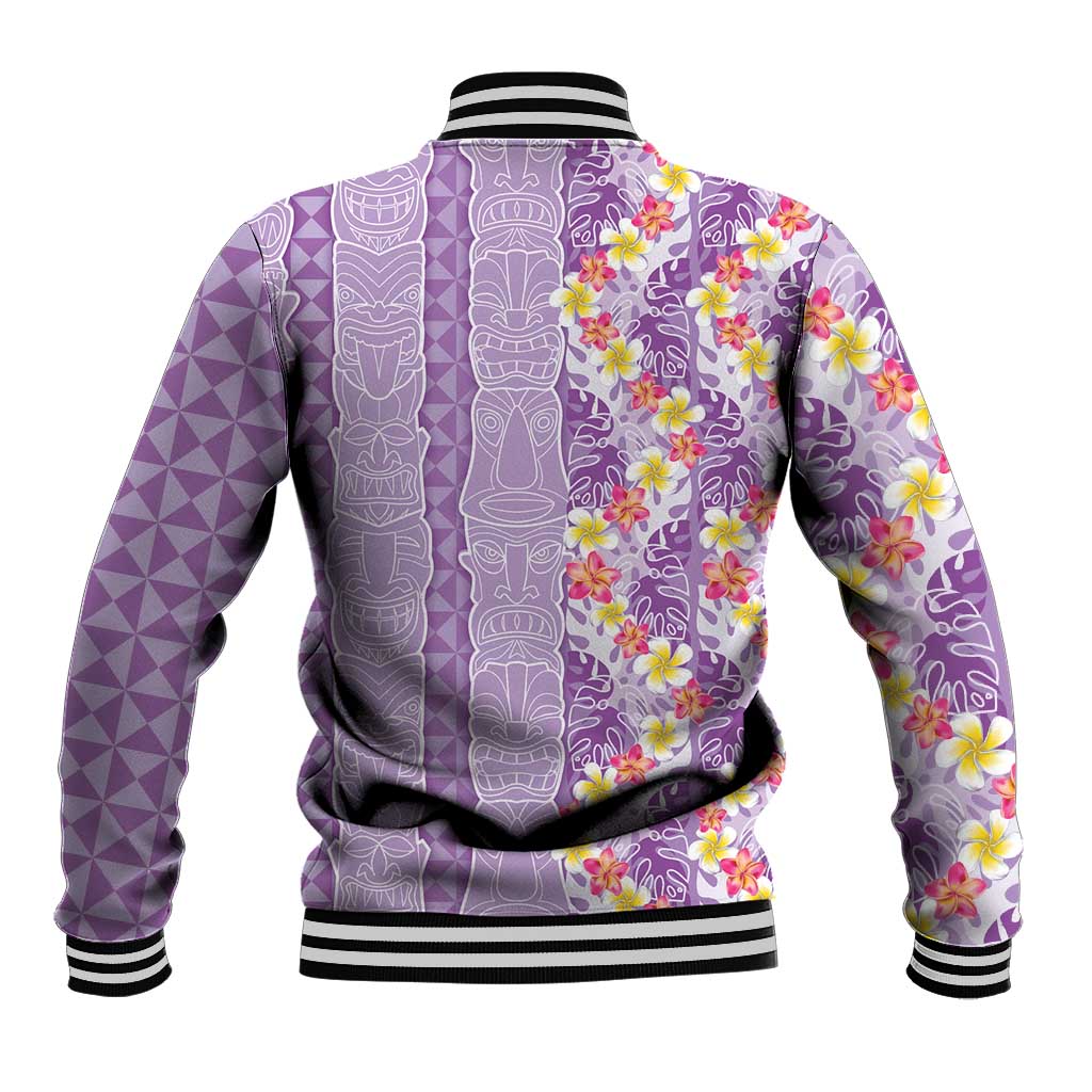 Lush Lilac Aloha Hawaii Tiki Baseball Jacket Tropical Plumeria - Seamless Style LT14 - Polynesian Pride