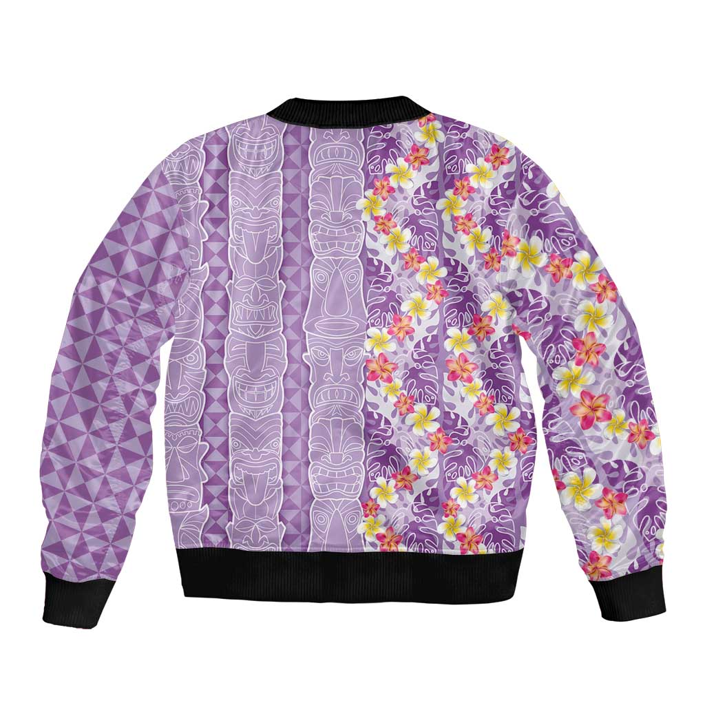 Lush Lilac Aloha Hawaii Tiki Bomber Jacket Tropical Plumeria - Seamless Style