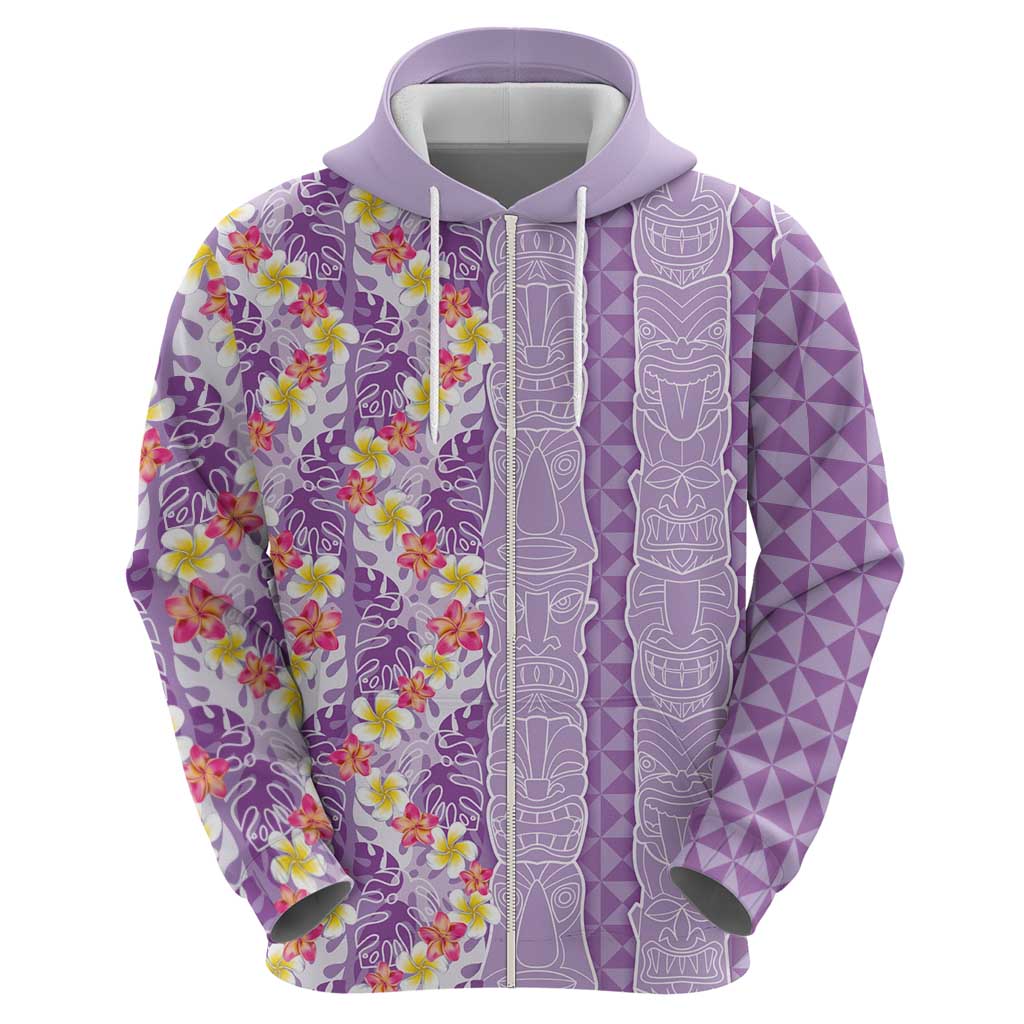 Lush Lilac Aloha Hawaii Tiki Hoodie Tropical Plumeria - Seamless Style