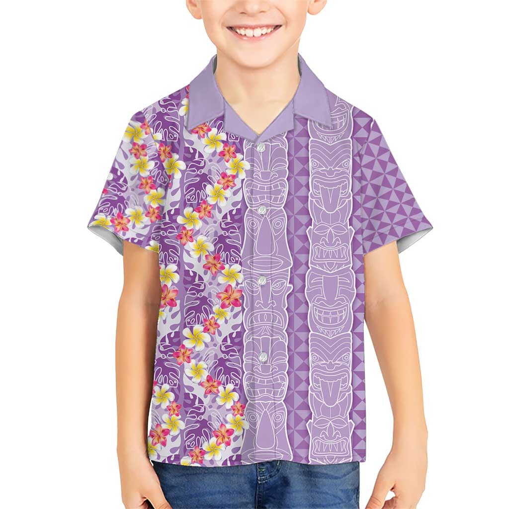 Lush Lilac Aloha Hawaii Tiki Kid Hawaiian Shirt Tropical Plumeria - Seamless Style LT14 Kid Purple - Polynesian Pride