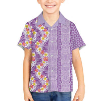 Lush Lilac Aloha Hawaii Tiki Kid Hawaiian Shirt Tropical Plumeria - Seamless Style LT14 Kid Purple - Polynesian Pride