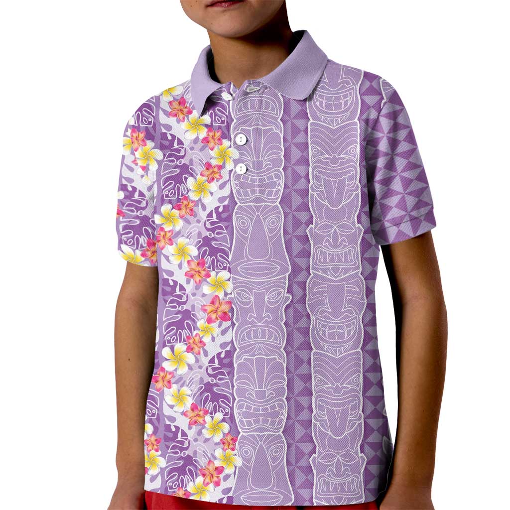 Lush Lilac Aloha Hawaii Tiki Kid Polo Shirt Tropical Plumeria - Seamless Style LT14 Kid Purple - Polynesian Pride