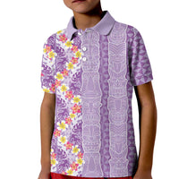 Lush Lilac Aloha Hawaii Tiki Kid Polo Shirt Tropical Plumeria - Seamless Style LT14 Kid Purple - Polynesian Pride