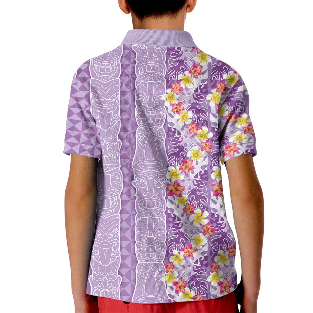 Lush Lilac Aloha Hawaii Tiki Kid Polo Shirt Tropical Plumeria - Seamless Style LT14 - Polynesian Pride