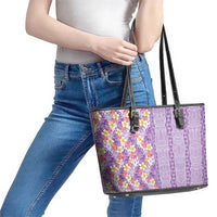 Lush Lilac Aloha Hawaii Tiki Leather Tote Bag Tropical Plumeria - Seamless Style