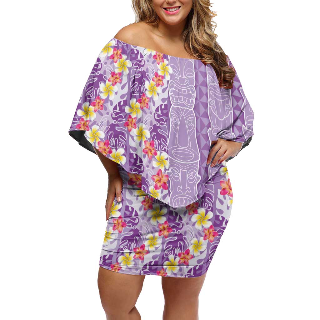 Lush Lilac Aloha Hawaii Tiki Off Shoulder Short Dress Tropical Plumeria - Seamless Style LT14 Women Purple - Polynesian Pride