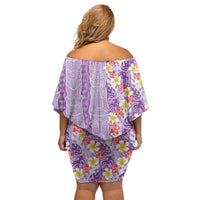 Lush Lilac Aloha Hawaii Tiki Off Shoulder Short Dress Tropical Plumeria - Seamless Style LT14 - Polynesian Pride