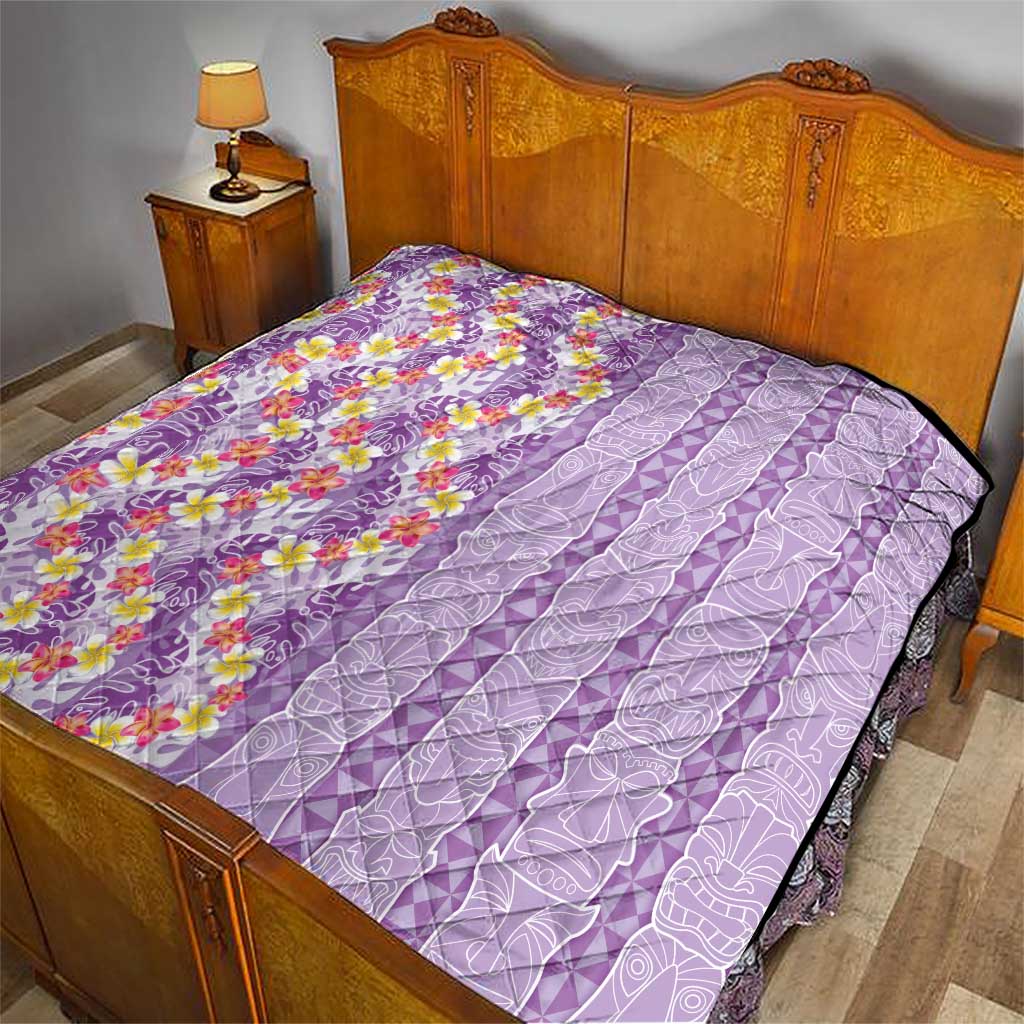 Lush Lilac Aloha Hawaii Tiki Quilt Tropical Plumeria - Seamless Style