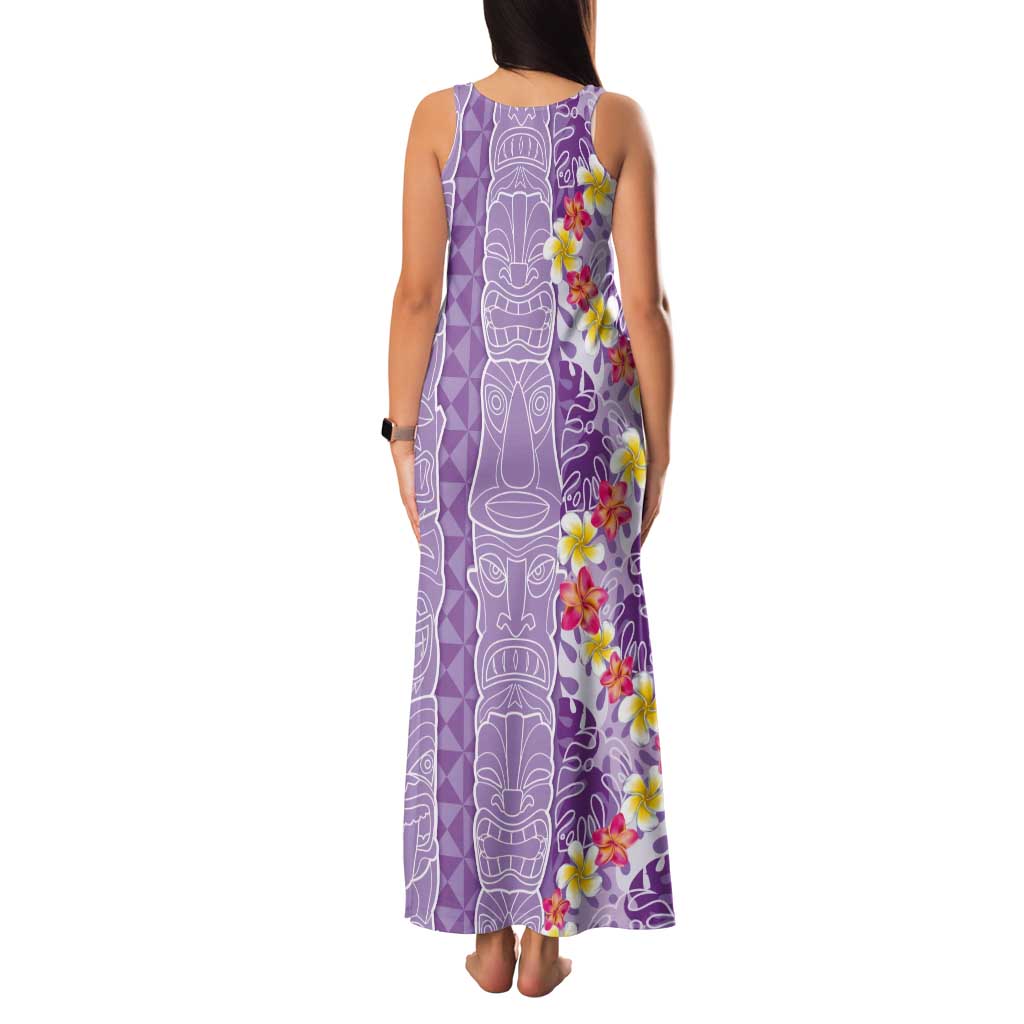 Lush Lilac Aloha Hawaii Tiki Tank Maxi Dress Tropical Plumeria - Seamless Style