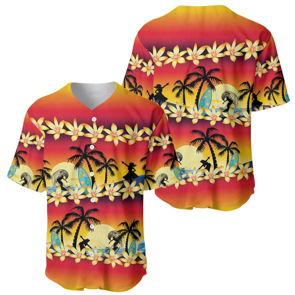 Tropical Islands Sunset Hawaii Baseball Jersey Go Surfing With Hula Girl - Summer Vibes